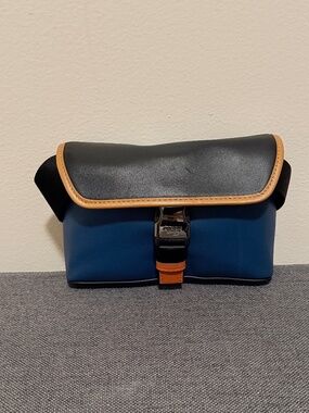 Coach Rider Double Belt Bag Colorblock Leather Navy Black Saddle Crossbody